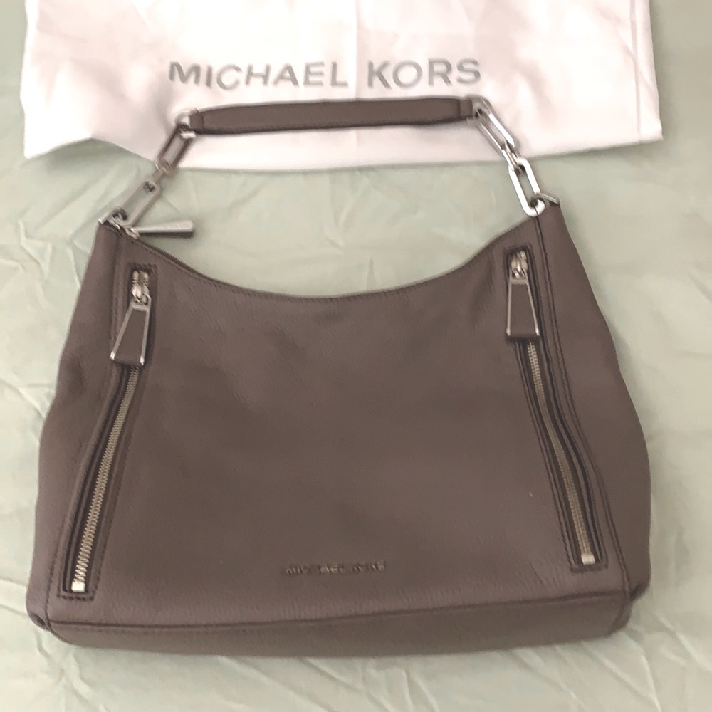 Taupe Michael Kors pebbled leather bag